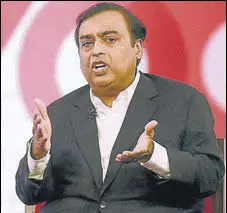  ?? PTI/FILE ?? RIL CMD Mukesh Ambani: Adding fuel to competitio­n