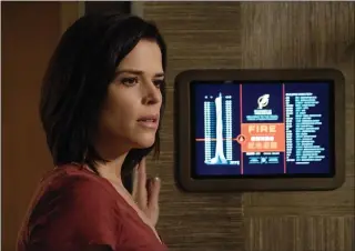  ??  ?? Neve Campbell stars as Sarah Sawyer in vertiginou­s adventure thriller Skyscraper