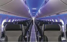  ?? TAD DENSON BREEZE AIRWAYS ?? An interior shot of the 137-seat Airbus A220 aircraft that Breeze Airways will use for the new nonstop flights.