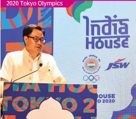  ??  ?? Sports minister Kiren Rijiju addresses the gathering at the India House press conference in New Delhi.