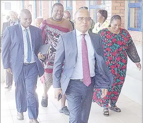  ?? ?? PM Cleopas Dlamini arriving at King Mswati III Internatio­nal Airport Police Post where the press conference was held.