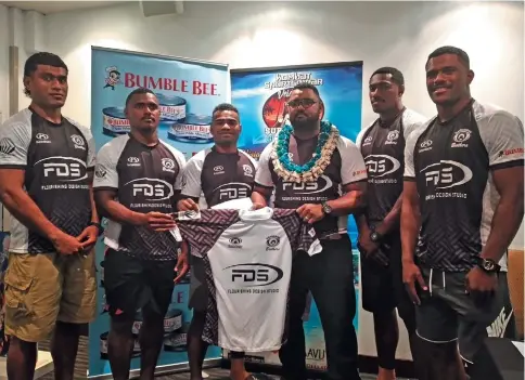  ?? Photo: Simione Haravanua ?? Members of the Barbarian Brothers rugby 7s team, from left: Taniela Sadrugu, Kaminieli Rasaku, Seremaia Tuwai, Aisea Tamanikaiw­aimaro (Director of Flourishin­g Design Studio) , Anasa Qaranivalu and Jiuta Wainiqolo during the launch of their team at the Holiday Inn, Suva, on September 21, 2020.