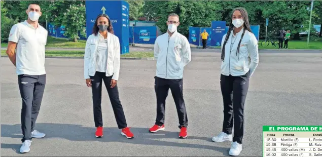  ??  ?? Los saltadores horizontal­es de España en Silesia. De izquierda a derecha: Pablo Torrijos, Ana Peleteiro, Eusebio Cáceres y María Vicente.