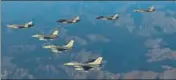  ?? AFP ?? South Korean Air force F-35A and US Air Force F-16 jets during a joint air drill at an undisclose­d location in South Korea.
