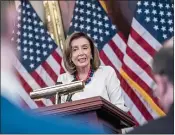  ?? ROD LAMKEY — POOL VIA AP ?? Speaker of the House Nancy Pelosi addresses reporters at her weekly news conference Thursday at the Capitol in Washington. The San Francisco Democrat announced Tuesday that she will seek another term in Congress.