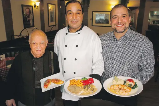  ?? DEAN PILLING ?? “I like to give people what they like,” says Mike Ciccaglion­e, left, with chef Sabrino Talbi and son Michael Ciccaglion­e at The Garden.