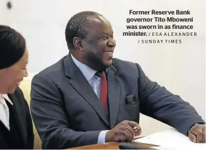  ?? / ESA ALEXANDER / SUNDAY TIMES ?? Former Reserve Bank governor Tito Mboweni was sworn in as finance minister.