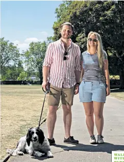  ??  ?? WALKING WITH A PURPOSE
Lorna Watkin and James Taylorson with Lola; Maddie, below left