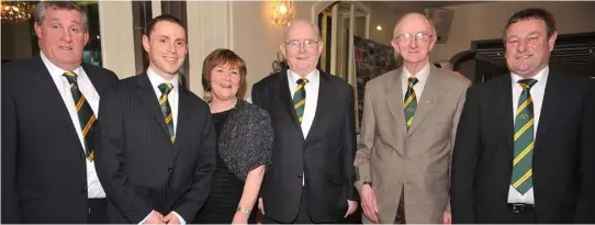  ??  ?? Top, Below, John Callan (Left), Kevin Smyth, Ann Callan, Jimmy Magee, Michael Boyle and Andy Quinn at the Cooley Kickhams 125th Anniversar­y celebratio­ns held in the Carrickdal­e Hotel.