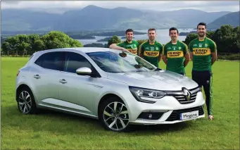  ??  ?? Ahead of their All-Ireland semi-final clash with Dublin next weekend Kerry footballer­s and Renault Ambassador­s including, Bryan Sheahan, Capt., Aidan O’Mahony, Marc O’Se and Killian Young pictured with the All New Renault Megane moments after taking...