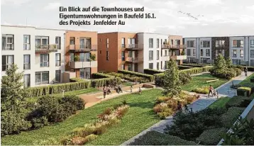  ??  ?? Ein Blick auf die Townhouses und Eigentumsw­ohnungen in Baufeld 16.1. des Projekts Jenfelder Au