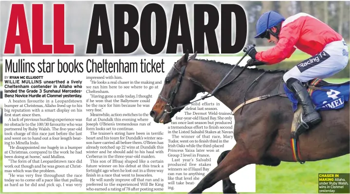  ??  ?? CHASER IN MAKING Allaho, under Ruby Walsh, wins in Clonmel yesterday