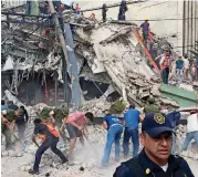  ??  ?? People search for survivors Tuesday in a collapsed building in the Roma neighborho­od of Mexico City.