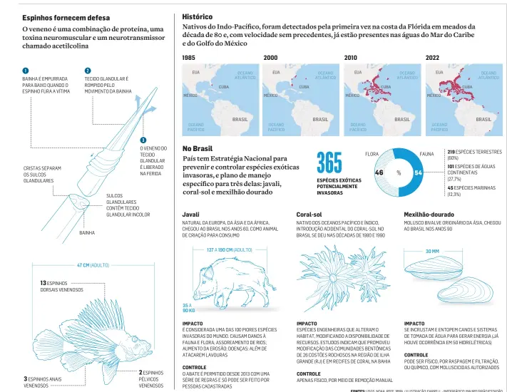  ?? FONTES: USGS, NOAA, REEF, MMA / ILUSTRAÇÃO: FARRELL - INFOGRÁFIC­O: MAURO GIRÃO/ESTADÃO ??