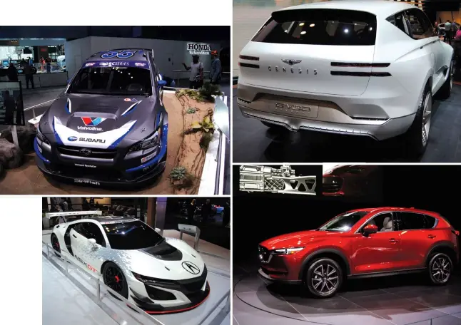  ??  ?? speedsters all (Clockwise from top left) Subaru WRX STI; Genesis G80 Concept; Alfa Romeo Stelvio; Acura NSX