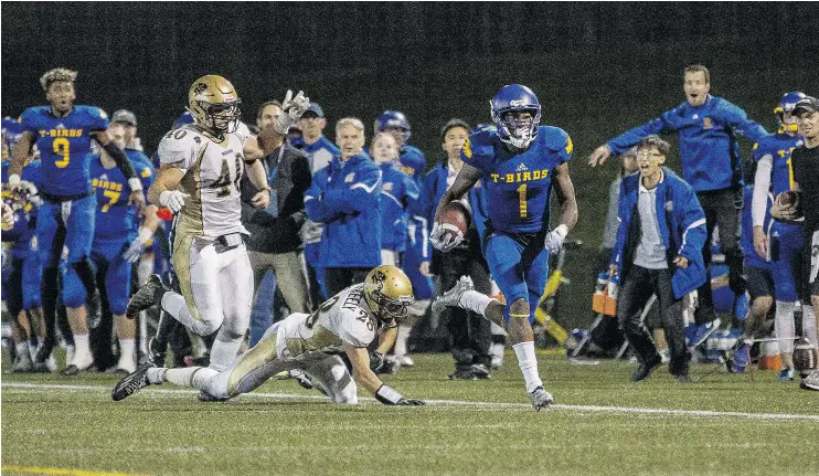  ?? — BOB FRID ?? UBC Thunderbir­ds receiver Trivel Pinto will be counted on heavily in the final three games of the regular season as the team fights for a post-season berth.