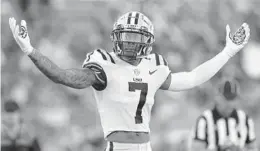  ?? RONALD MARTINEZ/GETTY ?? LSU’s Derek Stingley Jr. reacts against the UCLA Bruins at the Rose Bowl on Sept. 4 in Pasadena, Calif.