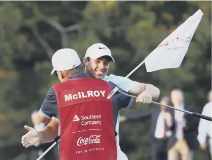  ??  ?? 0 Rory Mcilroy celebrates with JP Fitzgerald after winning the Tour Championsh­ip on the PGA Tour last September.