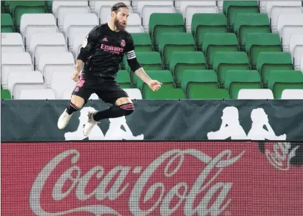  ?? Photo: Nampa/AFP ?? Crucial win… Real Madrid’s defender Sergio Ramos celebrates after scoring against Real Betis.