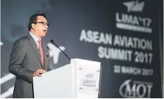  ??  ?? Liow delivers his speech at the launch of the ASEAN Aviation Summit yesterday. — Bernama photo