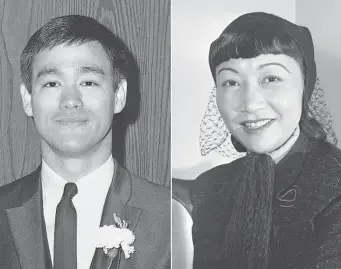  ?? Associated Press ?? Bruce Lee, left, who played Kato in “The Green Hornet,” appears in May 1966 in Los Angeles, and Chinese American actress Anna May Wong appears in January 1946.