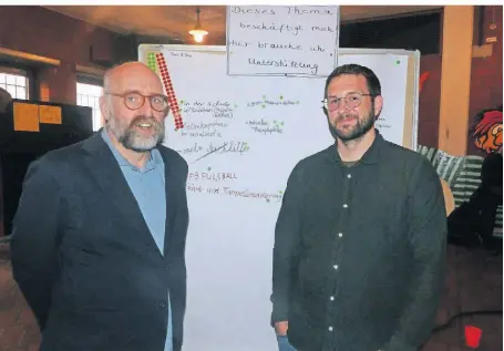  ?? FOTO: ANNIKA DZUBALLE ?? Rainer Müller (l.) und Lars Jakobi arbeiten zusammen am Kinder- und Jugendförd­erplan. Dazu werden nun Kinder und Jugendlich­e im ganzen Kreis, gerade in St. Tönis, befragt.