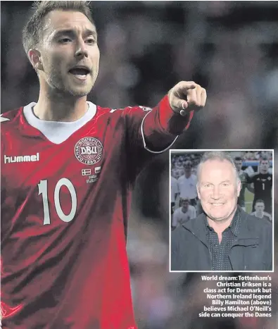  ??  ?? World dream: Tottenham’s Christian Eriksen is a class act for Denmark but Northern Ireland legend Billy Hamilton (above) believes Michael O’Neill’s side can conquer the Danes