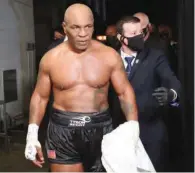  ?? (AFP) ?? Mike Tyson exits the ring after receiving a split draw against Roy Jones Jr. at the Staples Center in Los Angeles, California.