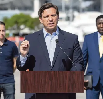  ?? MATIAS J. OCNER mocner@miamiheral­d.com, file 2020 ?? Gov. Ron DeSantis made Florida the 34th state to ask most of its residents to essentiall­y stay home to prevent the spread of COVID-19, the deadly disease caused by the new coronaviru­s.