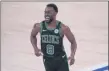  ?? MARK J. TERRILL - THE ASSOCIATED PRESS ?? Boston Celtics guard Kemba Walker (8) celebrates after sinking a basket late in the second half of an NBA conference final playoff basketball game against the Miami Heat on Thursday, Sept. 17, 2020, in Lake Buena Vista, Fla.