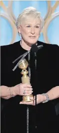  ?? PAUL DRINKWATER THE ASSOCIATED PRESS ?? Glenn Close won the award for best actress in a drama film for her role in “The Wife.”