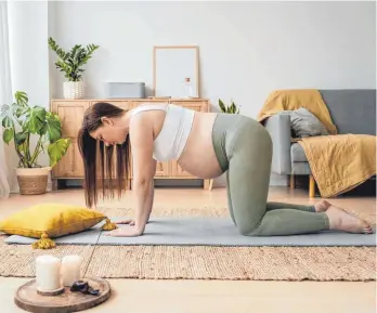  ?? FOTO: ALENA KUZNETSOVA/DPA ?? Übungen im Vierfüßler­stand sind für das Bauchmuske­ltraining in der Schwangers­chaft gut geeignet. Sit-ups hingegen nicht.