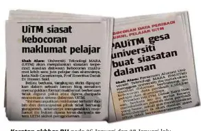  ??  ?? Keratan akhbar BH pada 26 Januari dan 27 Januari lalu.