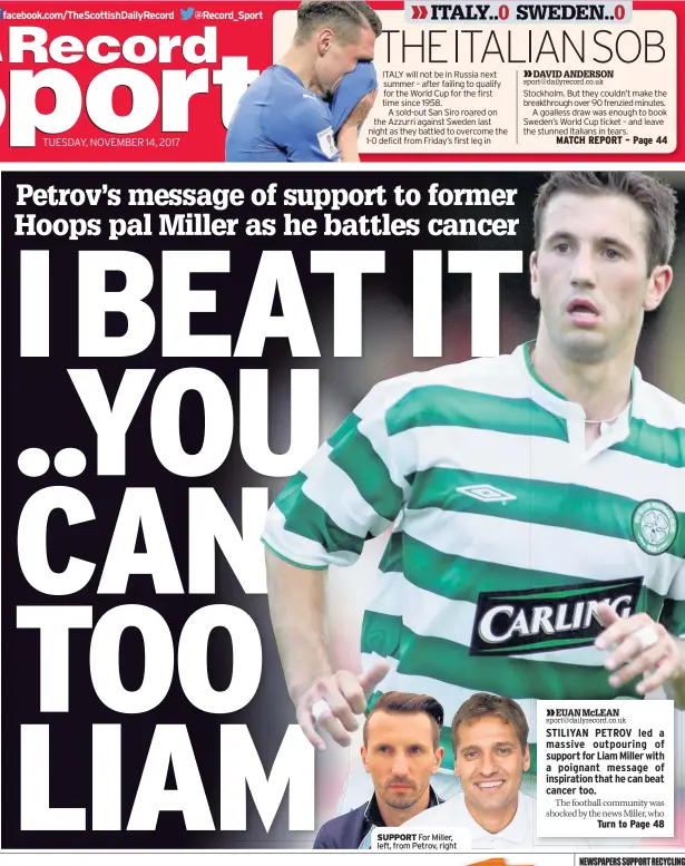  ??  ?? @Record_Sport SUPPORT For Miller, left, from Petrov, right