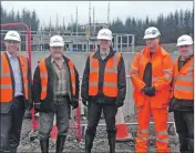  ??  ?? MP Steven Paterson and Councillor Fergus Wood meet workers at the site of the new power plant near Killin.