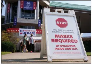  ?? (AP/Patrick Semansky) ?? A sign greets visitors Tuesday at the site of Thursday’s presidenti­al debate in the Curb Event Center at Belmont University in Nashville, Tenn.
