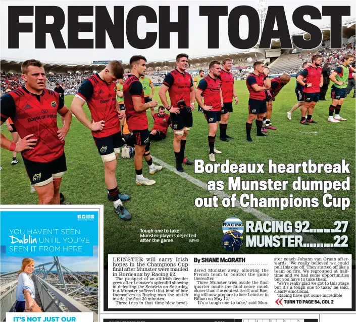  ??  ?? Tough one to take: Munster players dejected after the game