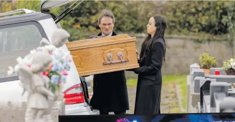  ??  ?? ABOVE: David and Bríd in the 2019 documentar­y The Funeral Director. RIGHT: Bríd performing, as Brídín, on the show on Saturday.