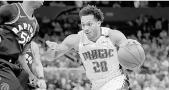  ?? JOHN RAOUX/ASSOCIATED PRESS ?? Shooting guard Rashad Vaughn, currently on a 10-day contract, has averaged 7.5 minutes per game with the Magic.