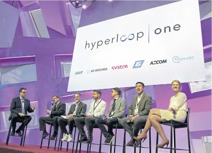  ?? AFP ?? Rob Lloyd, CEO of Hyperloop One, moderates a panel discussion with partners during a press conference in Las Vegas, Nevada on Tuesday.