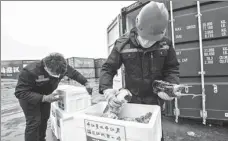  ?? LU BOAN / XINHUA ?? Left: Workers pack fresh vegetables in Weifang, Shandong province, for delivery to Wuhan, Hubei province. WANG JILIN / FOR CHINA DAILY Center: Farmers from Guangxi Zhuang autonomous region select turnips for Wuhan. PROVIDED TO CHINA DAILY Right: Workers load winter melons for Hubei at Nanning Railway Station, Guangxi.