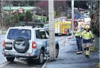  ??  ?? The driver was uninjured when this vehicle slid into a pole in Taieri Rd yesterday morning. Police called the Dunedin City Council to grit the road.