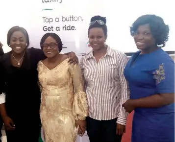  ??  ?? Brand Manager Taxify Terver Bender(left), guest speaker Funke Bucknor-obruthe, Taxify female drivers Olateju Adegboyega and Voke Ejenavi at the event