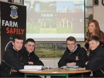  ?? PHOTO: GERARD O’LOUGHLIN ?? Roscommon CBS students Peter McDermott, Tristan Coyne. Peter McConn, Micheál Hanly and teacher Louise Gallagher