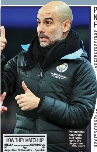  ?? GETTY IMAGES ?? Winner: but Guardiola still looks up to the Argentine