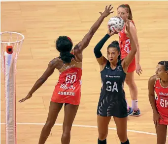  ?? PHOTO: GETTY IMAGES ?? Maria Tutaia was dominant from long range as the Silver Ferns notched a crushing win over England in the Quad Series in Liverpool yesterday.