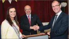  ??  ?? French Ambassador Jean Pierre Thebault with teacher, and newly crowned Wexford Rose, Julie Sinnott, and school principal Seamus Dempsey.