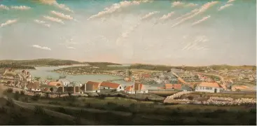  ??  ?? Left: Unknown, Thomas Watling (after): View of the town of Sydney in the colony of New South Wales c. 1799. Oil on canvas, 65.0 x 133.0 cm. Art Gallery of South Australia, Adelaide. Gift of M.J.M. Carter AO through the Art Gallery of South Australia...