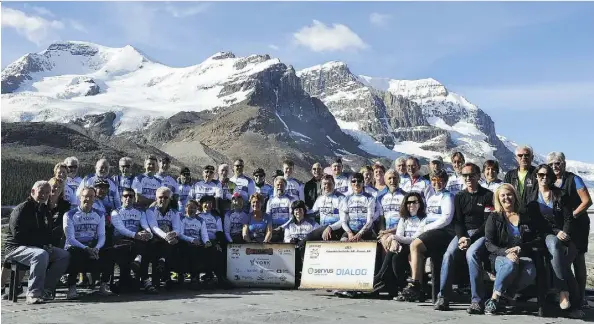  ??  ?? A group of Edmonton cyclists is planning to ride the 900 kilometres between Vancouver and Jasper in support of Child, Adolescent and Family Mental Health. The group, pictured last year in the Columbia Icefields, has already raised around $480,000 for...