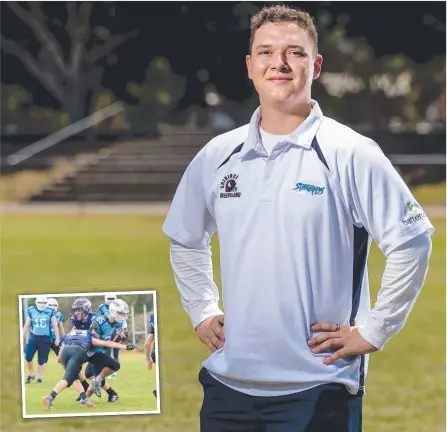  ?? Picture: JERAD WILLIAMS ?? Connor Brewster, 19, is the brains behind the Gold Coast’s gridiron success this season.